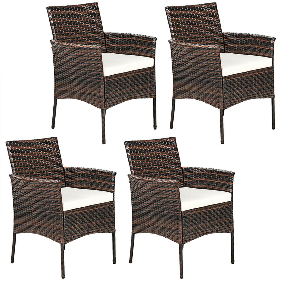 Patio 4PCS Rattan Arm Dining Chair Cushioned Sofa Furniture Brown Image 1