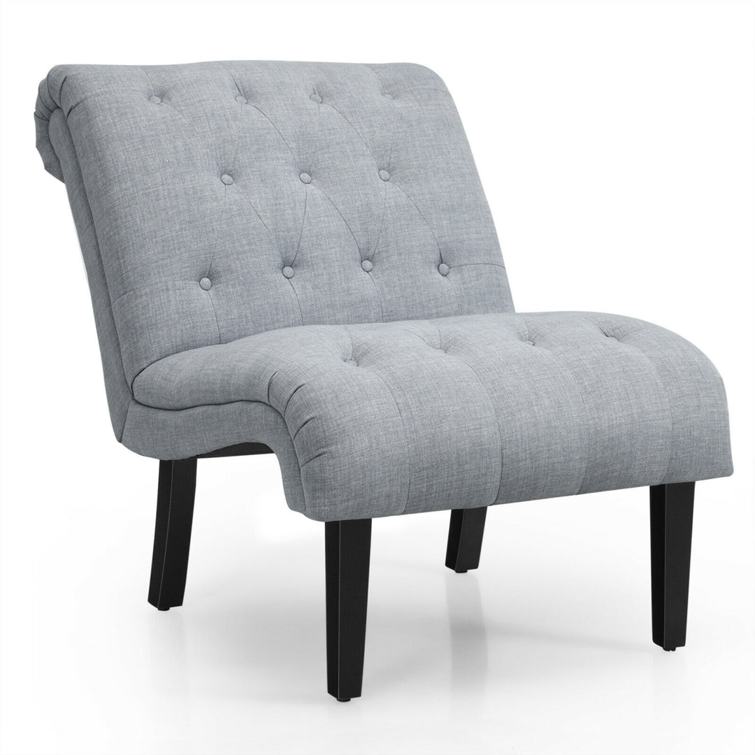 Armless Accent Chair Upholstered Tufted Lounge Chair Wood Leg Image 5