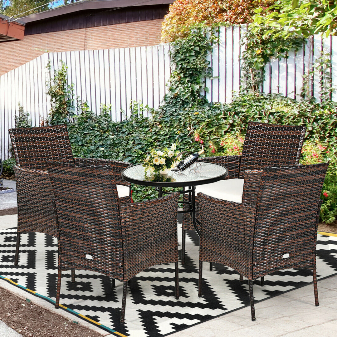 Patio 4PCS Rattan Arm Dining Chair Cushioned Sofa Furniture Brown Image 3