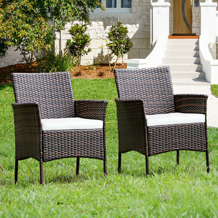 Patio 4PCS Rattan Arm Dining Chair Cushioned Sofa Furniture Brown Image 4