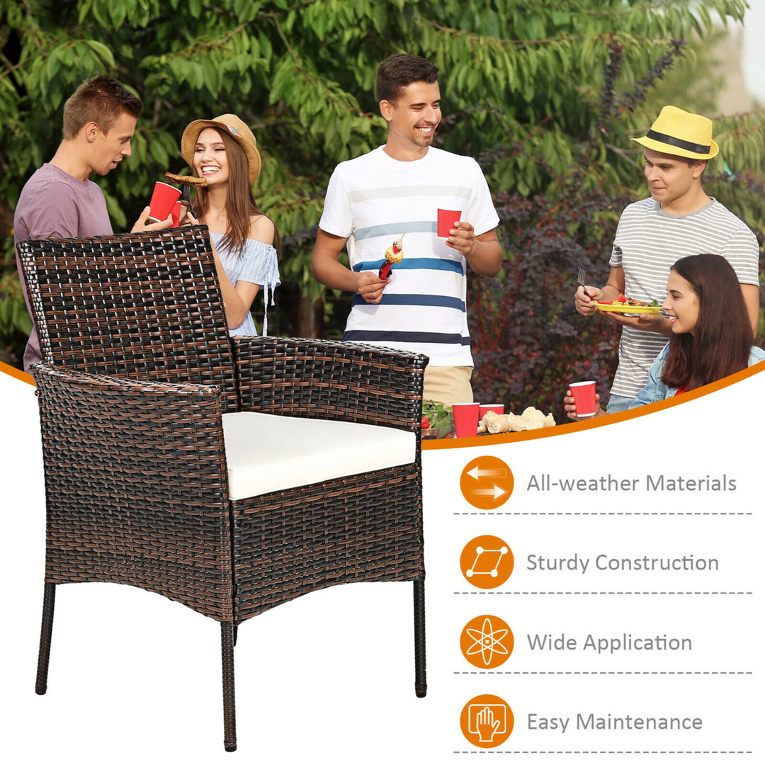 Patio 4PCS Rattan Arm Dining Chair Cushioned Sofa Furniture Brown Image 5