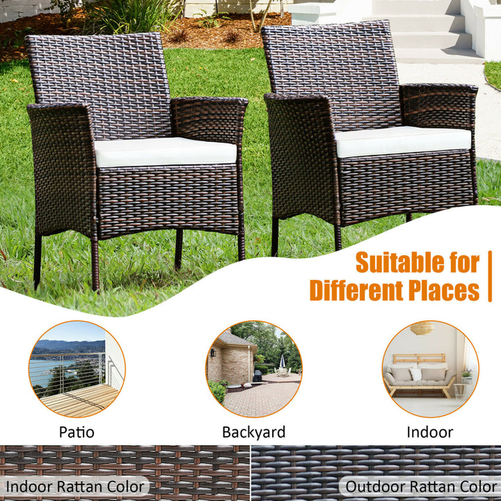 Patio 4PCS Rattan Arm Dining Chair Cushioned Sofa Furniture Brown Image 6