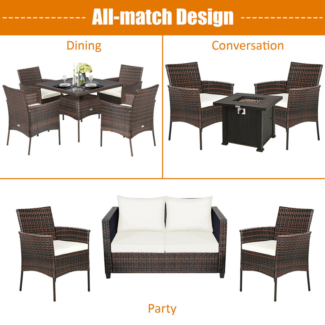 Patio 4PCS Rattan Arm Dining Chair Cushioned Sofa Furniture Brown Image 7