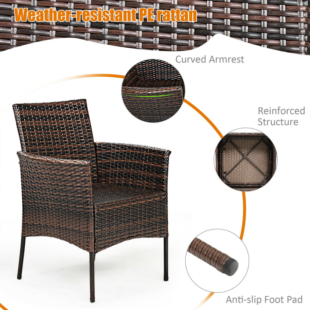 Patio 4PCS Rattan Arm Dining Chair Cushioned Sofa Furniture Brown Image 9