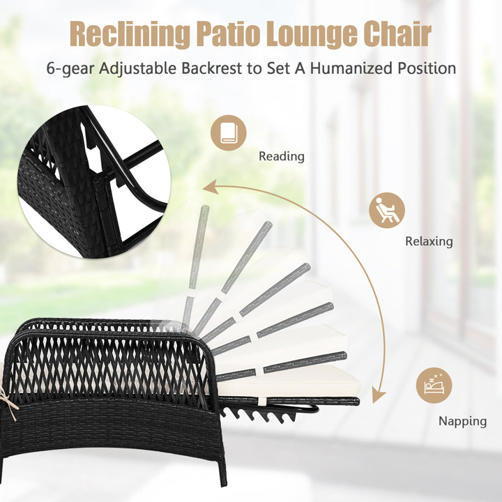 Set of 2 Adjustable Patio Rattan Lounge Chair Chaise Recliner w/ Cushion and Pillow Image 5