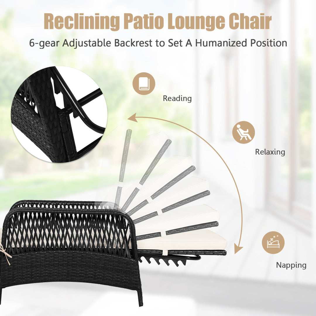 Adjustable Patio Rattan Lounge Chair Chaise Recliner w/ Cushion and Pillow Image 5