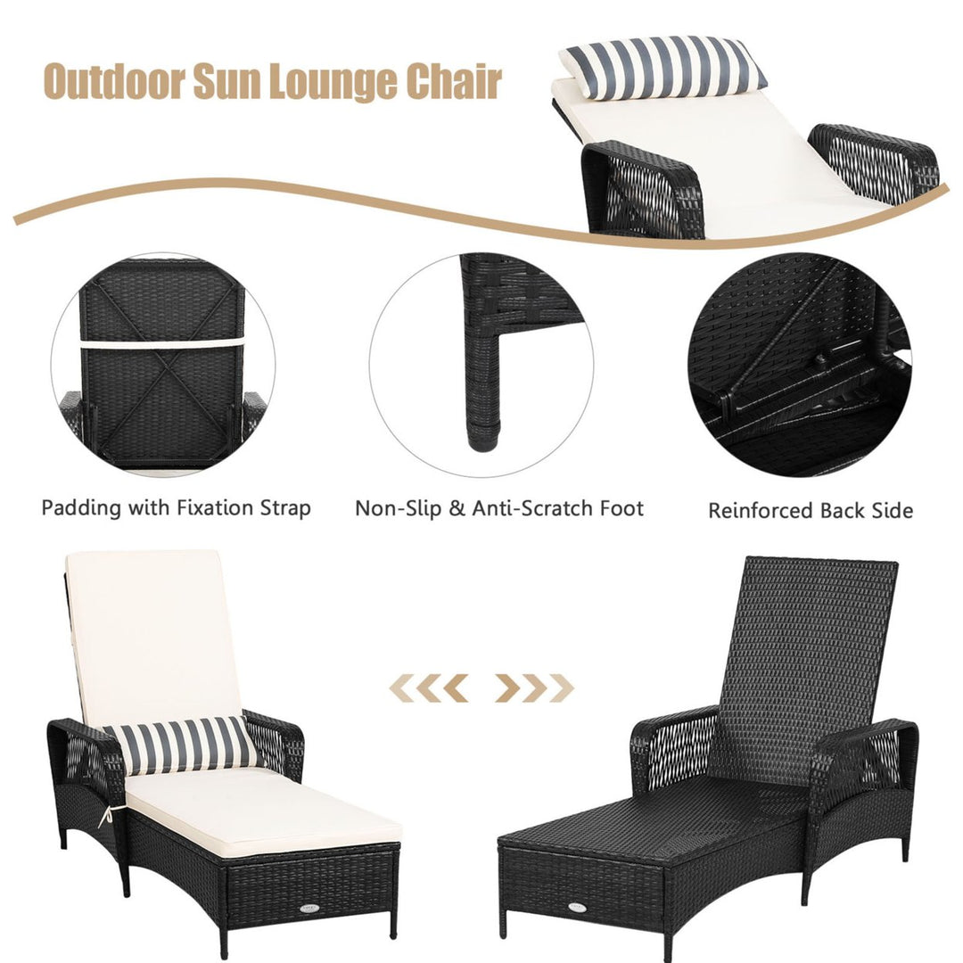 Adjustable Patio Rattan Lounge Chair Chaise Recliner w/ Cushion and Pillow Image 8