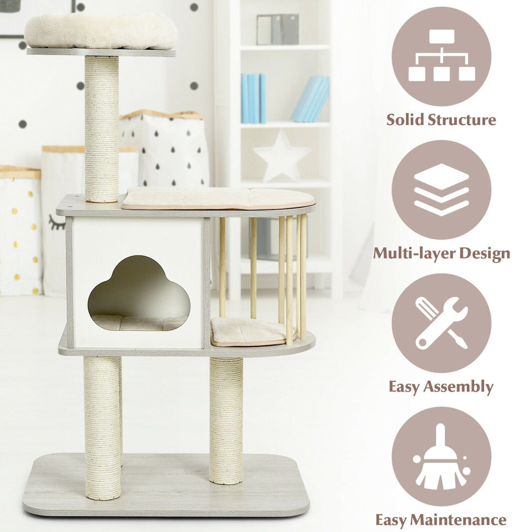 46 Modern Wooden Cat Tree with Platform and Washable Cushions for Cats and Kittens Image 4