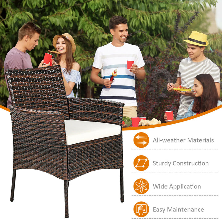 Patio 2PCS Rattan Arm Dining Chair Cushioned Sofa Furniture Brown Image 3