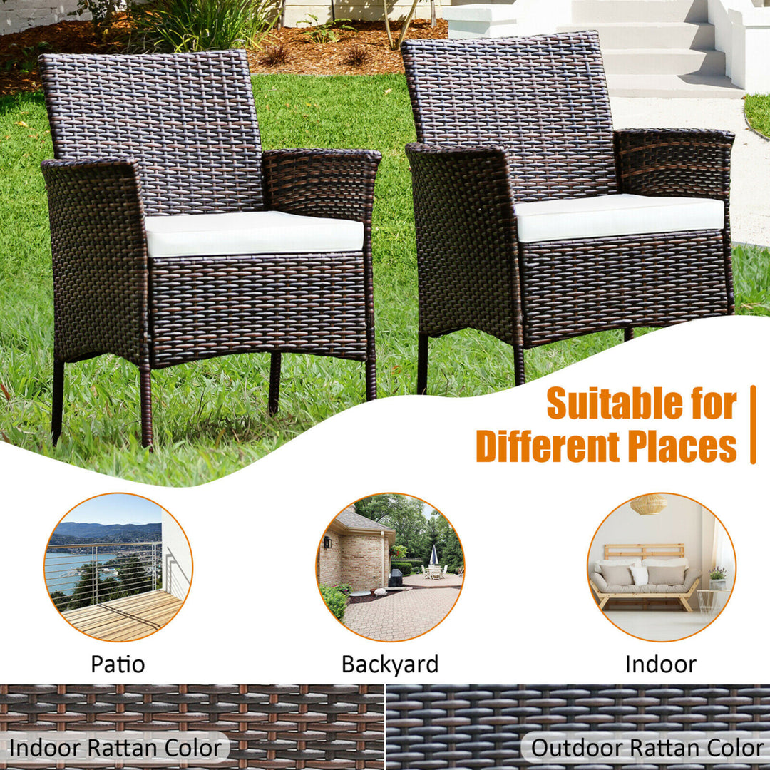 Patio 2PCS Rattan Arm Dining Chair Cushioned Sofa Furniture Brown Image 4