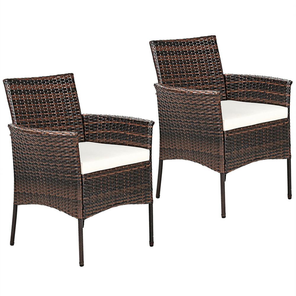 Patio 2PCS Rattan Arm Dining Chair Cushioned Sofa Furniture Brown Image 2