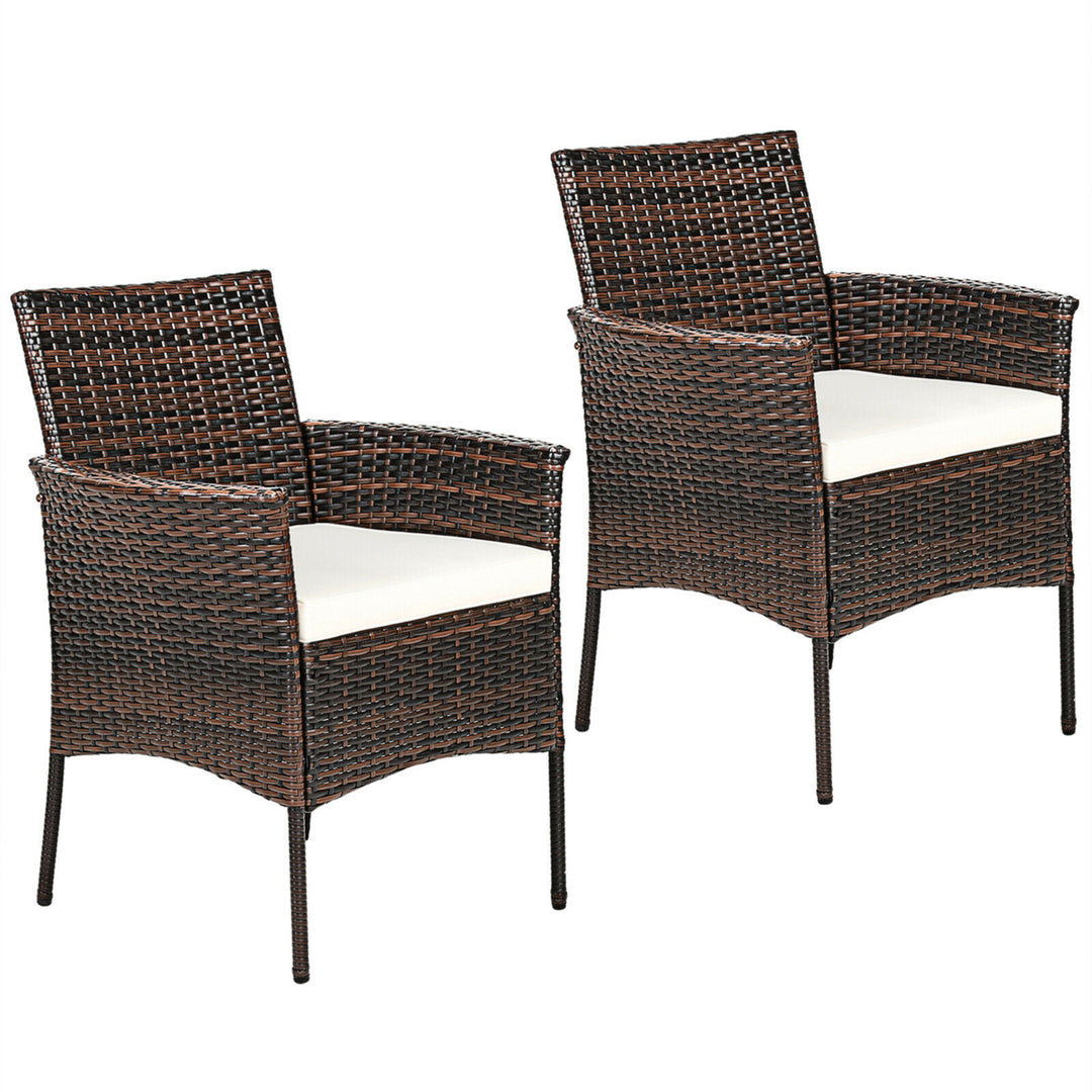 Patio 2PCS Rattan Arm Dining Chair Cushioned Sofa Furniture Brown Image 8