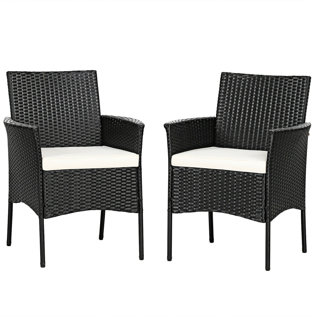 2PCS Patio Rattan Arm Dining Chair Cushioned Sofa Furniture Black Image 8