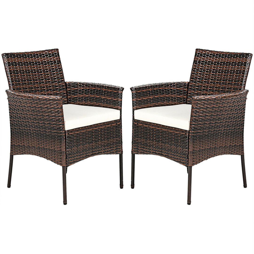 Patio 2PCS Rattan Arm Dining Chair Cushioned Sofa Furniture Brown Image 9