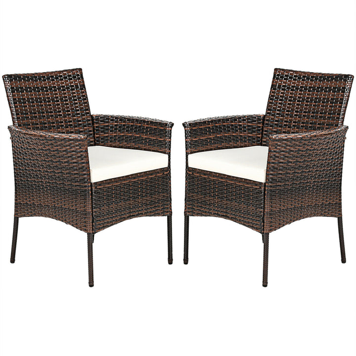 Patio 2PCS Rattan Arm Dining Chair Cushioned Sofa Furniture Brown Image 9