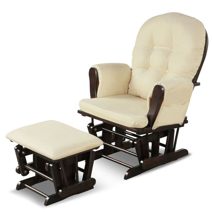 Glider and Ottoman Cushion Set Wood Baby Nursery Rocking Chair Image 1