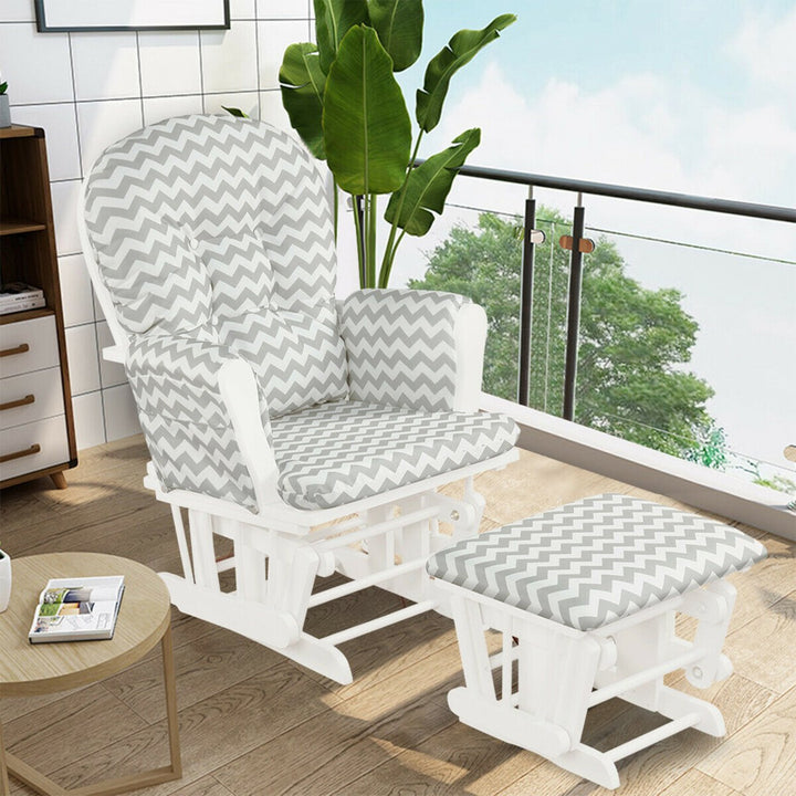 Glider and Ottoman Cushion Set Wood Baby Nursery Rocking Chair Image 3