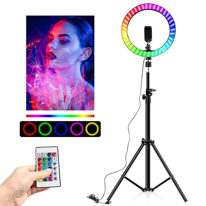 10" RGB Ring Lamp with Tripod Stand and Wireless Remote, 16 Light LED Colors Image 1