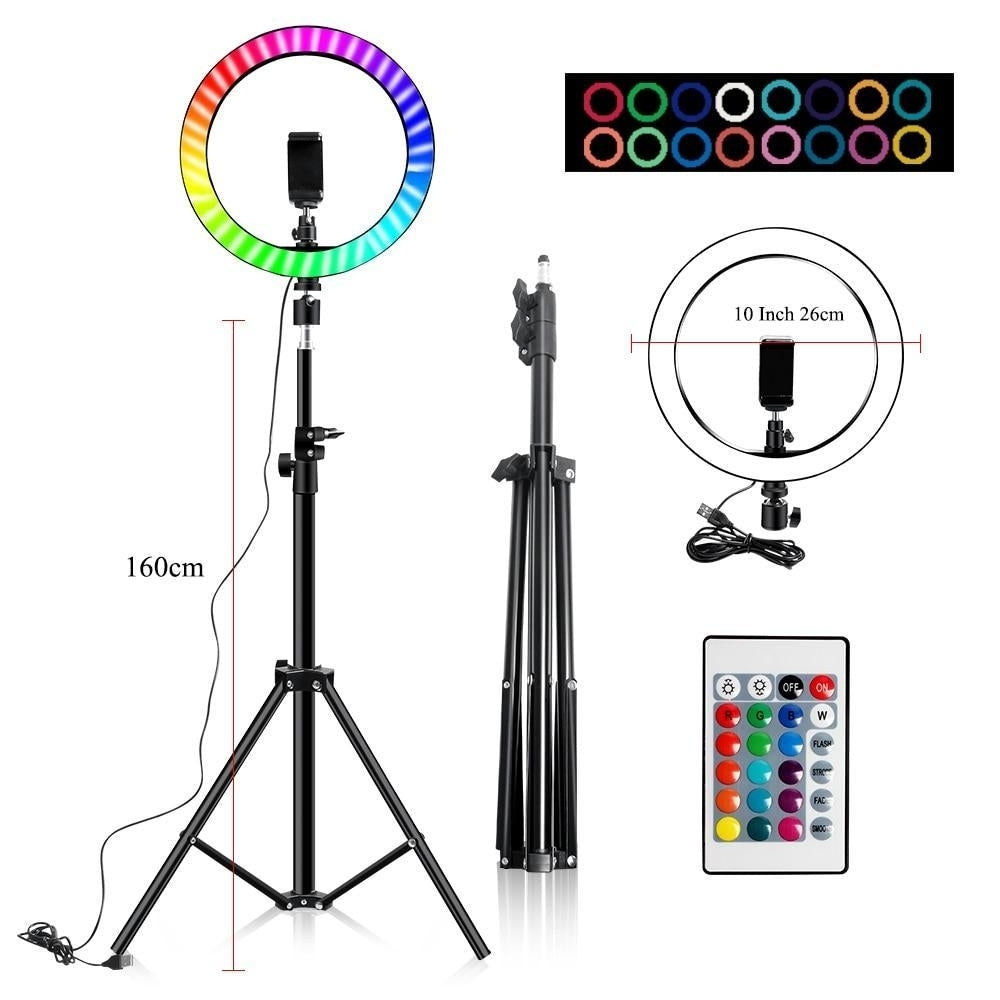 10" RGB Ring Lamp with Tripod Stand and Wireless Remote, 16 Light LED Colors Image 3