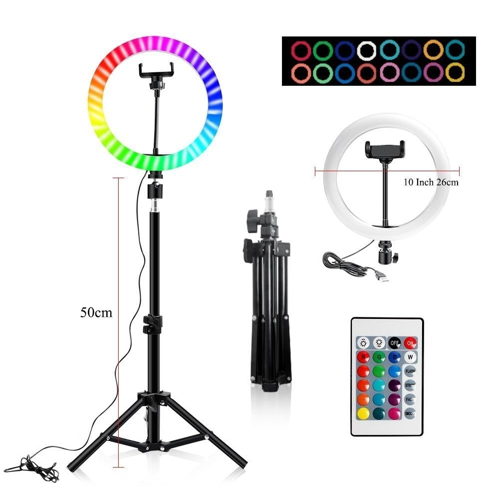 10" RGB Ring Lamp with Tripod Stand and Wireless Remote, 16 Light LED Colors Image 4