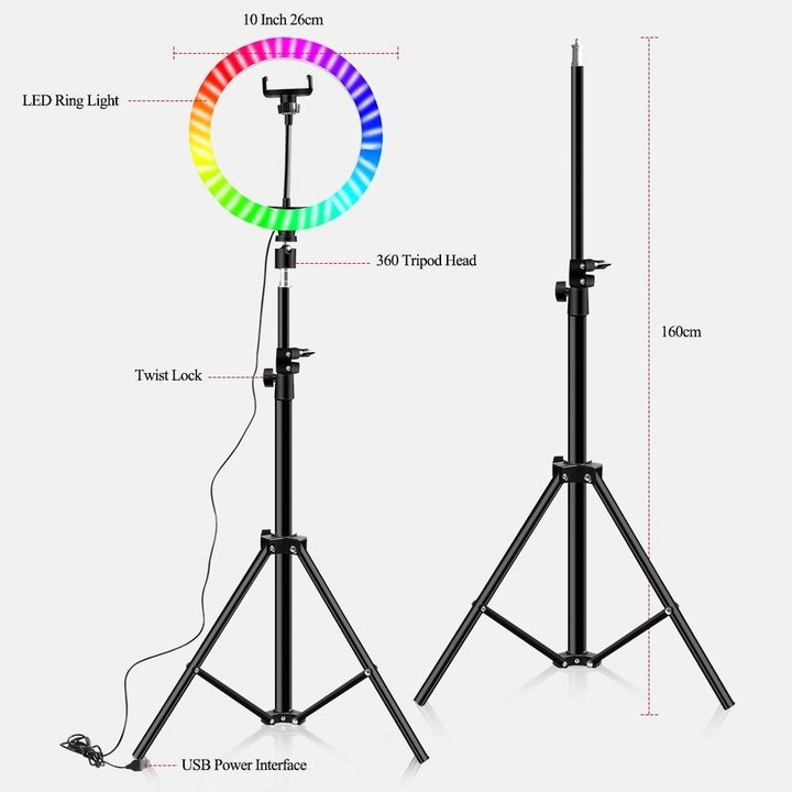 10" RGB Ring Lamp with Tripod Stand and Wireless Remote, 16 Light LED Colors Image 10