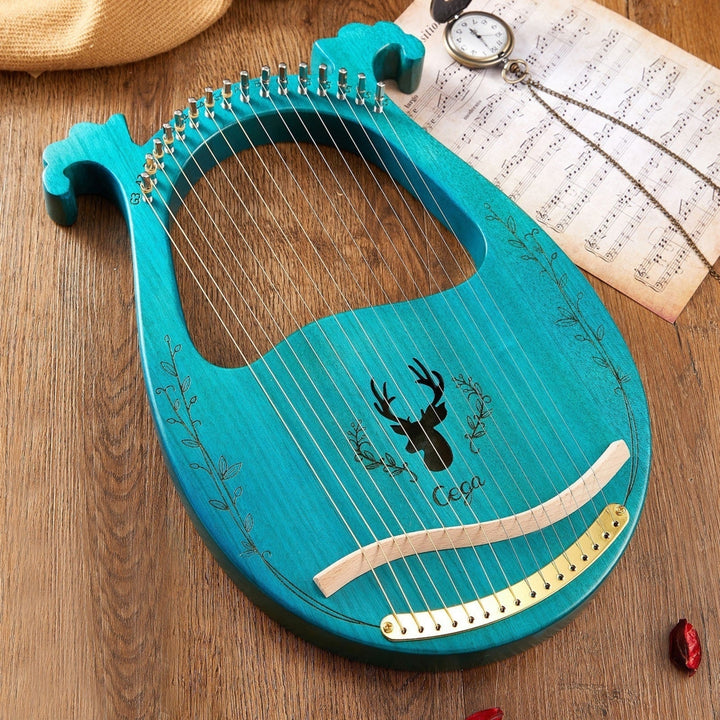 16-String Wooden Lyre Harp Resonance Box String Instrument with Tuning Wrench 3pcs Picks Image 1