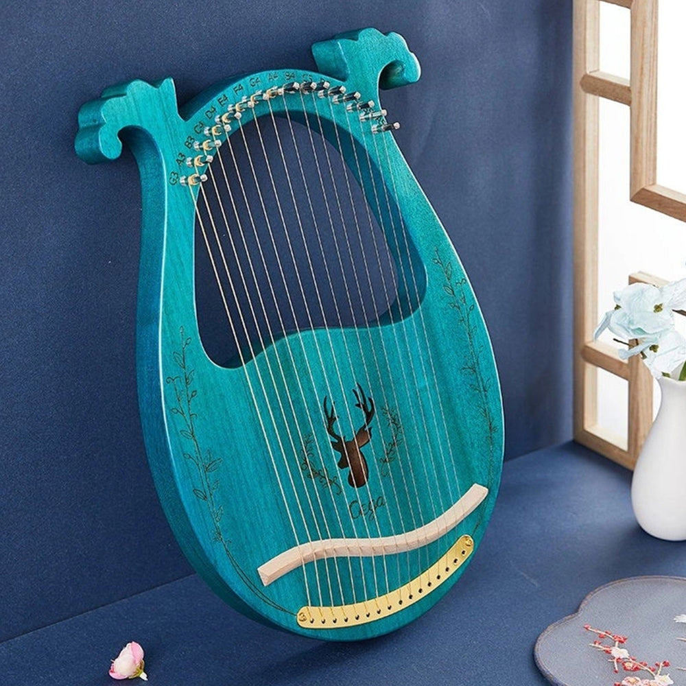 16-String Wooden Lyre Harp Resonance Box String Instrument with Tuning Wrench 3pcs Picks Image 2