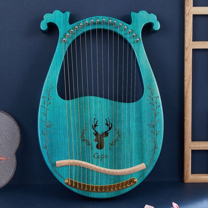 16-String Wooden Lyre Harp Resonance Box String Instrument with Tuning Wrench 3pcs Picks Image 3