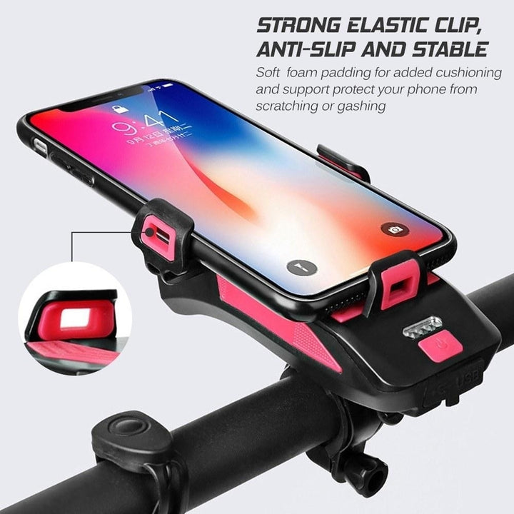 4 IN 1 Multi-functional Bike Light Bicycle Horn Lamp with Mobile Phone Bracket Image 7