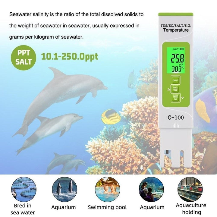 5 in 1 Temperature Meter Digital Water Quality Monitor Tester for Pools Drinking Aquariums Image 9