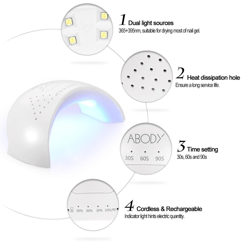 Abody 12W LED UV Lamp Cordless Nail Dryer Fingernail and Toenail Nail Curing Machine Nail Art Painting Salon Tool Image 2