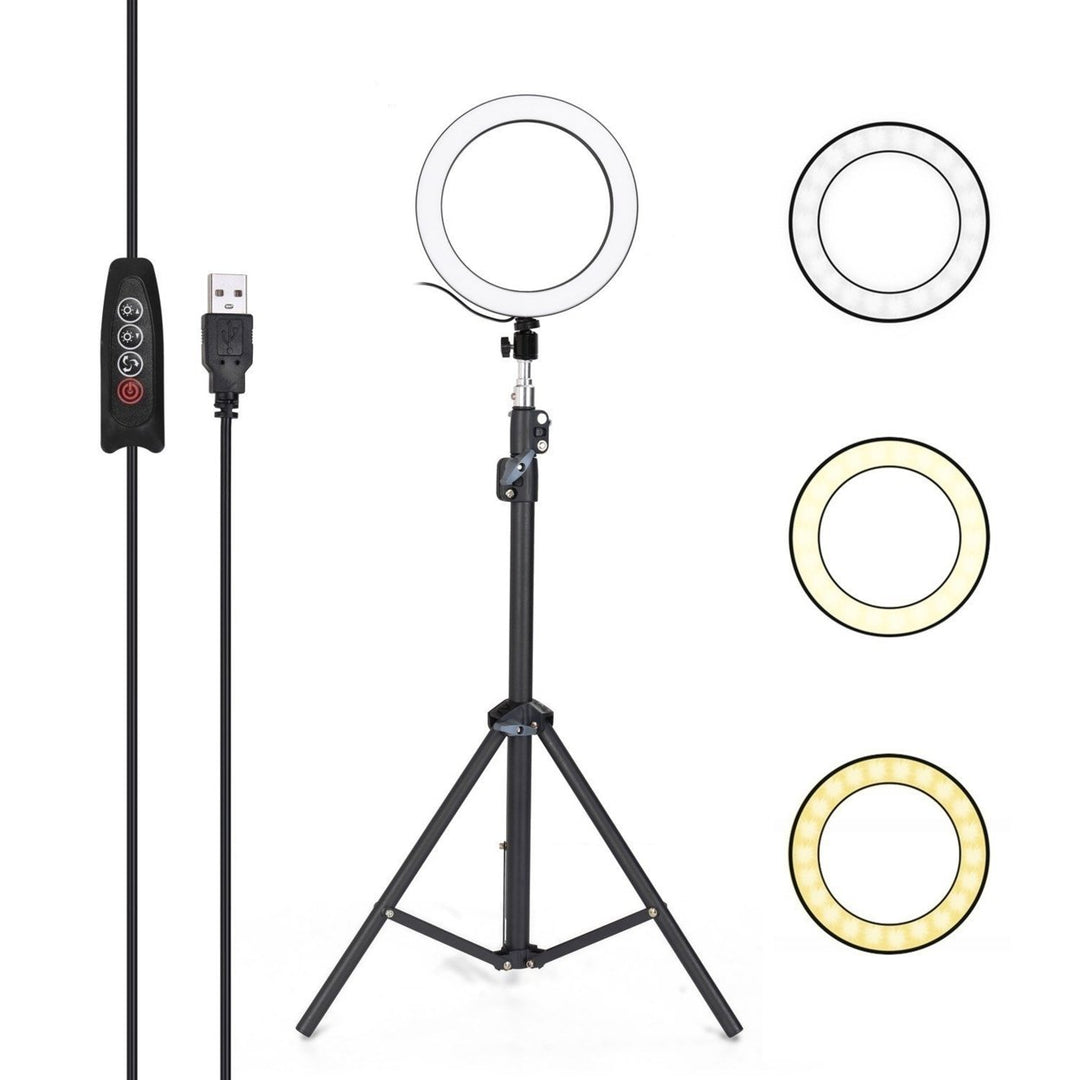 Alloy Photography LED Selfie Ring Light Dimmable Photo Camera Phone Lamp with 1.6M Stand Tripod Image 1