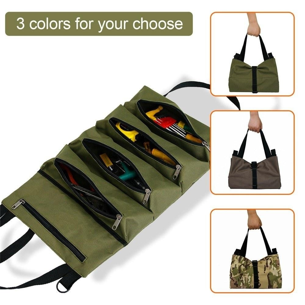 Car Tool Roll Up Bags Waxed Canvas Storage Carriers Pouch Tools Tote Sling Holder Back Seats Organizer Image 8