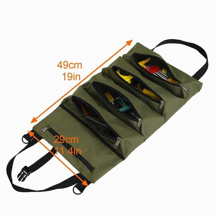 Car Tool Roll Up Bags Waxed Canvas Storage Carriers Pouch Tools Tote Sling Holder Back Seats Organizer Image 10