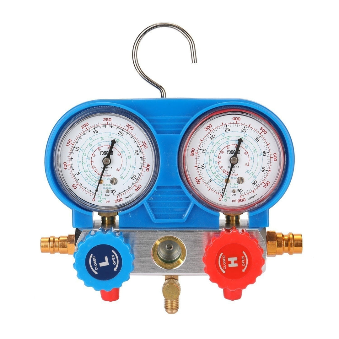 Dual Gauges Set Refrigeration Equipment Pressure Measuring Tool Kit with 3 Recharge Hoses Image 1