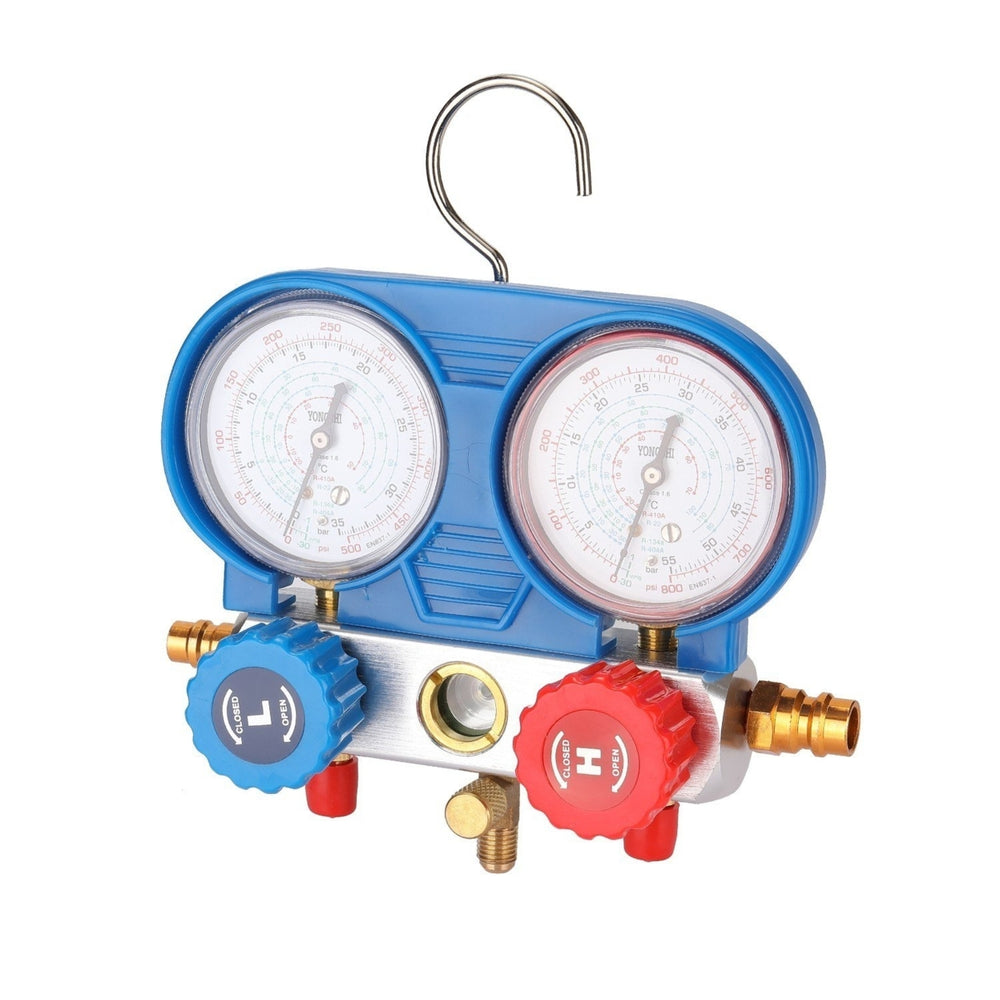 Dual Gauges Set Refrigeration Equipment Pressure Measuring Tool Kit with 3 Recharge Hoses Image 2