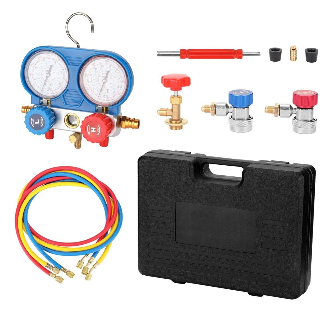 Dual Gauges Set Refrigeration Equipment Pressure Measuring Tool Kit with 3 Recharge Hoses Image 5