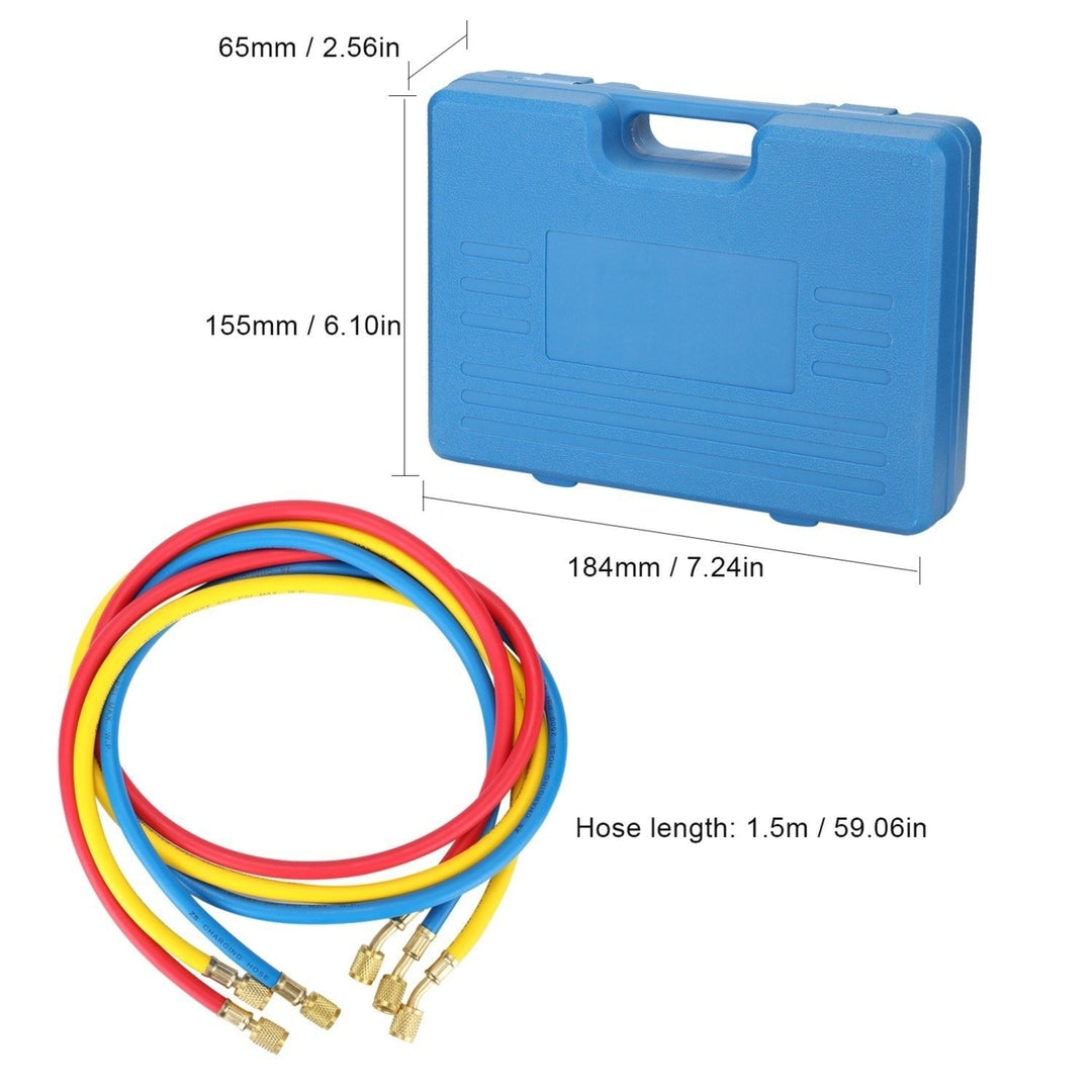 Dual Gauges Set Refrigeration Equipment Pressure Measuring Tool Kit with 3 Recharge Hoses Image 6