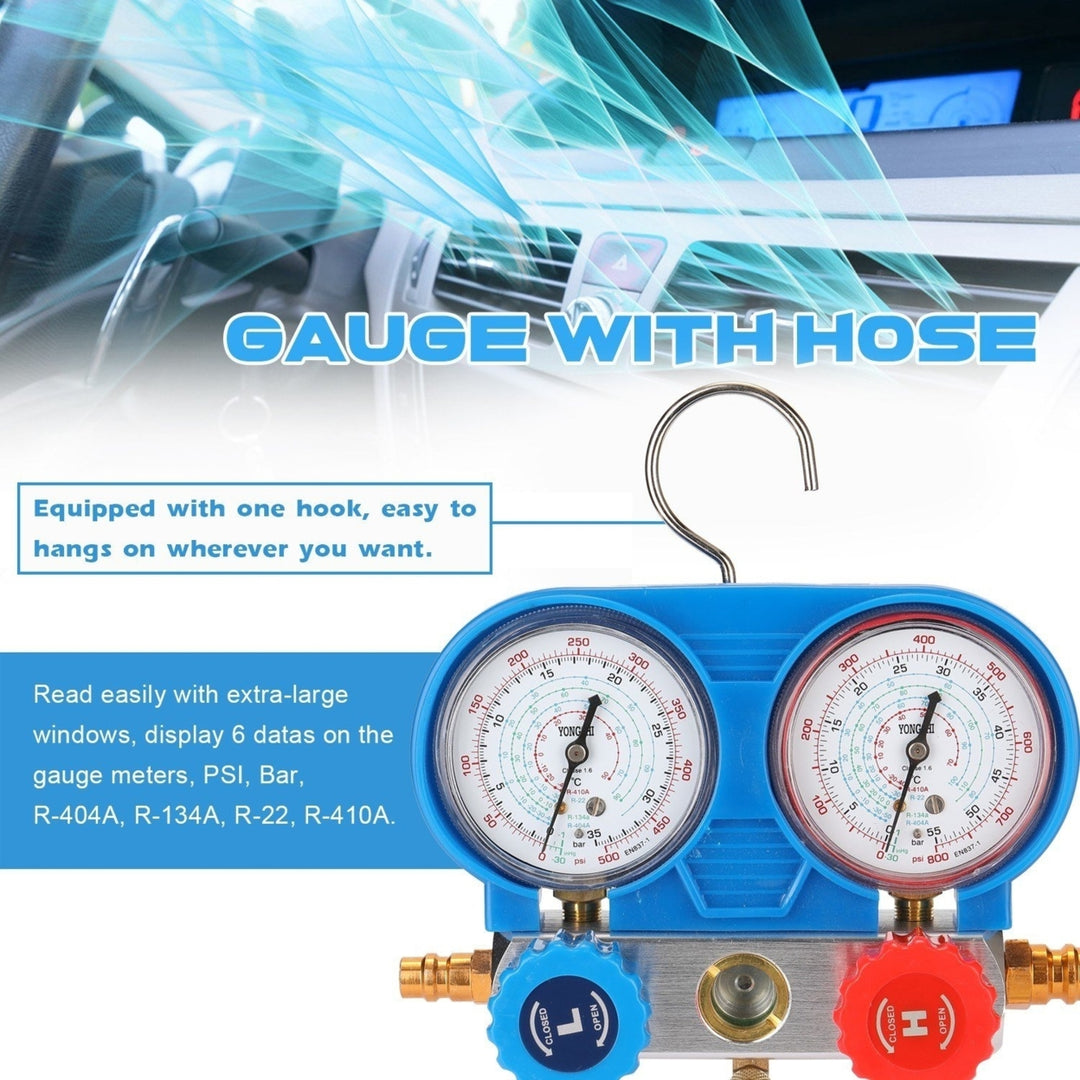 Dual Gauges Set Refrigeration Equipment Pressure Measuring Tool Kit with 3 Recharge Hoses Image 11