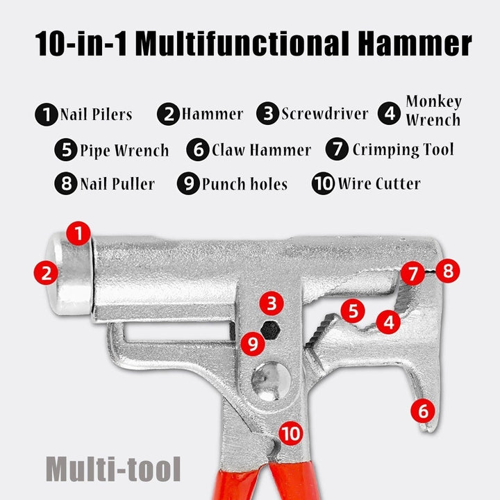 10-in-1 Hammer Pocket Multitool Multi-functional Pliers Multiuse Tool Image 5