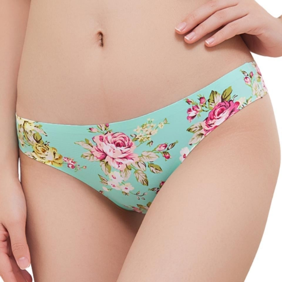 Floral Printed Seamless Ultra-thin Low Waist Thong Briefs Image 7