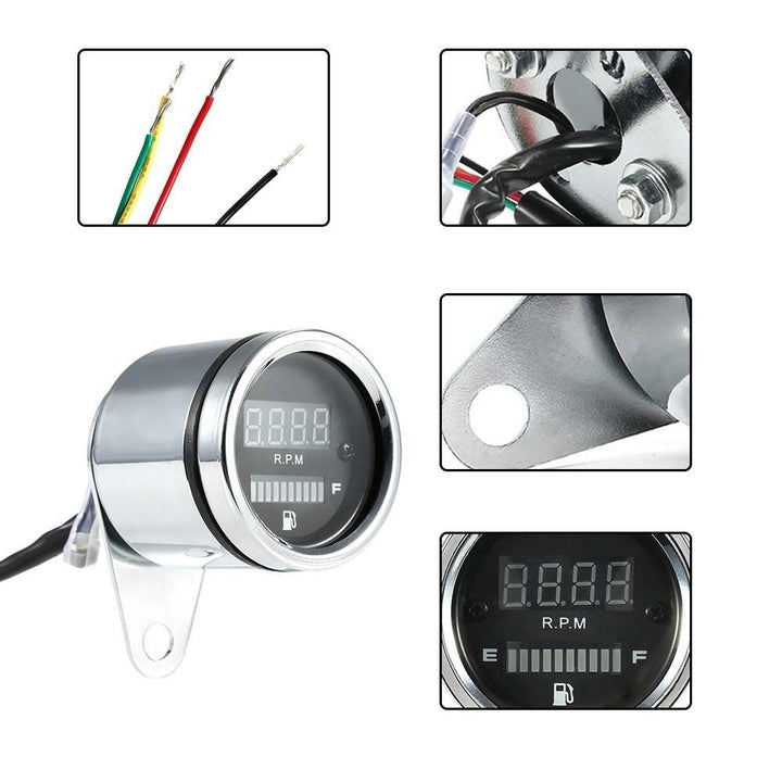 12V Motorcycle 2 in 1 Tachometer RPM Shift Meter Fuel Gauge with Digital LED Indicator Image 5