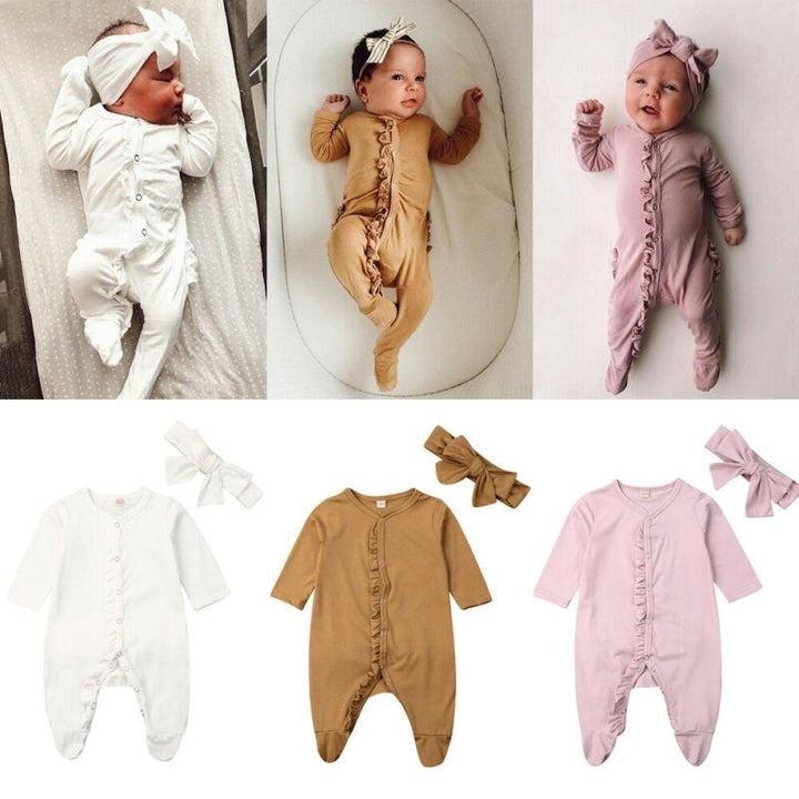 Infant Baby Romper Playsuits Bodysuit Sleepwear Pajamas Headband Clothes Kids Blanket Image 2