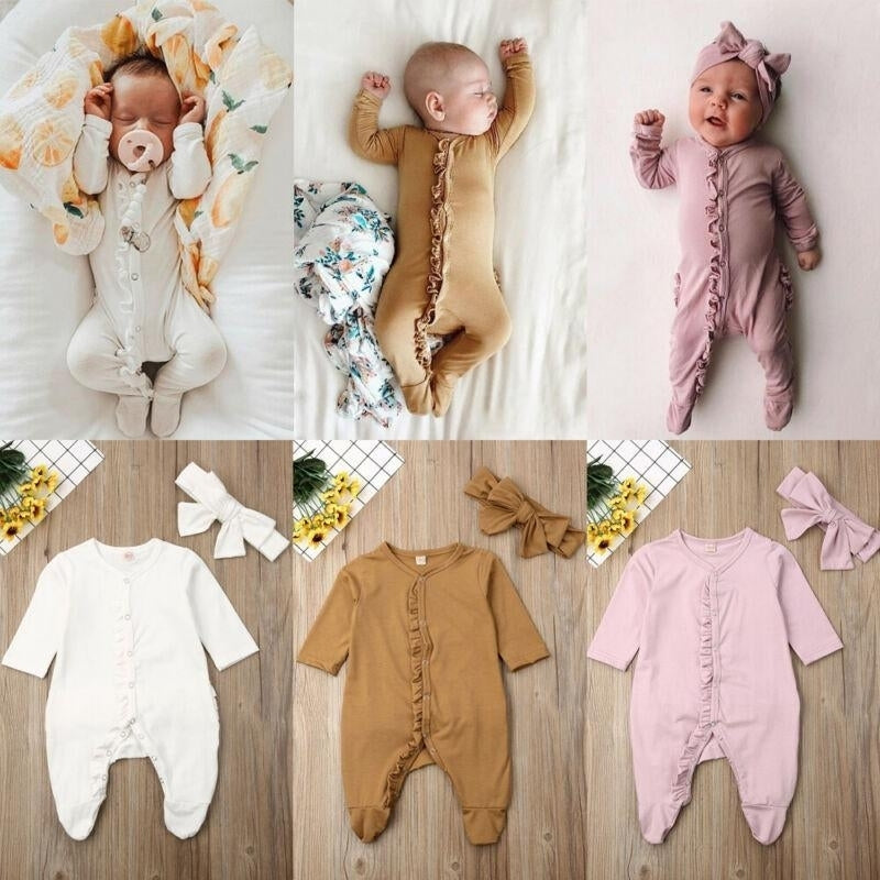 Infant Baby Romper Playsuits Bodysuit Sleepwear Pajamas Headband Clothes Kids Blanket Image 4