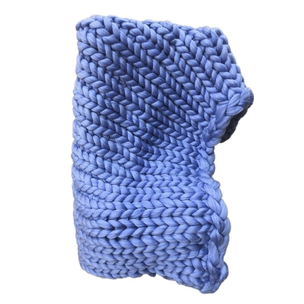 Knitted Handmade Thick Blanket Blue Image 2