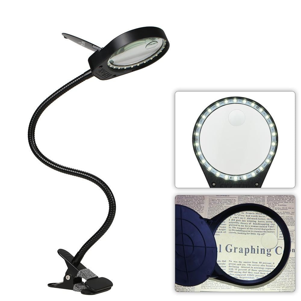 LED 3X,10X Magnifier Glass with Clamp Clip Table Light Image 2