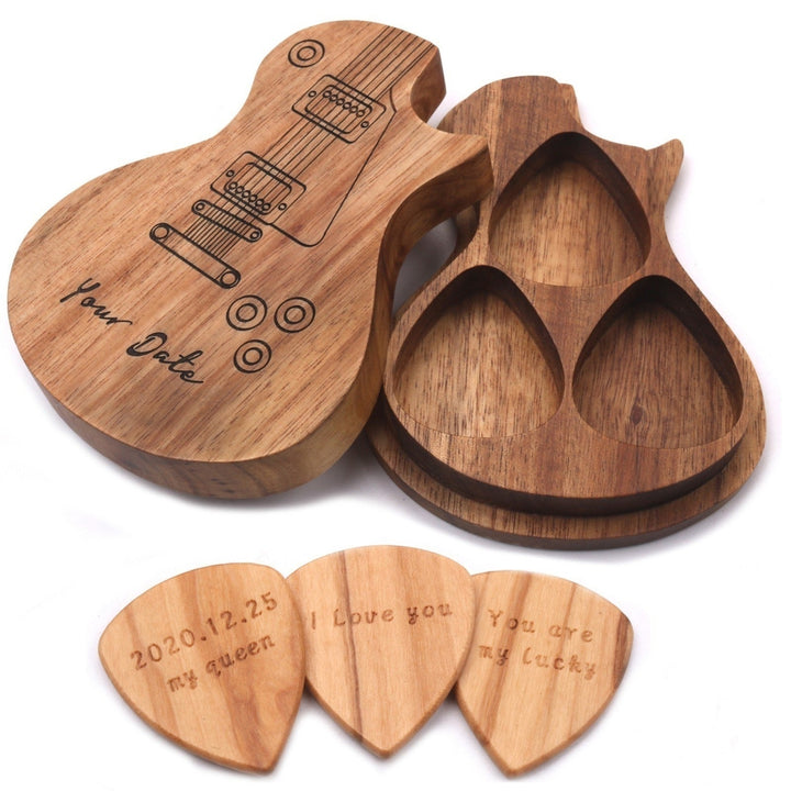 3 Pcs Wooden Guitar Picks with Box Wood Image 1