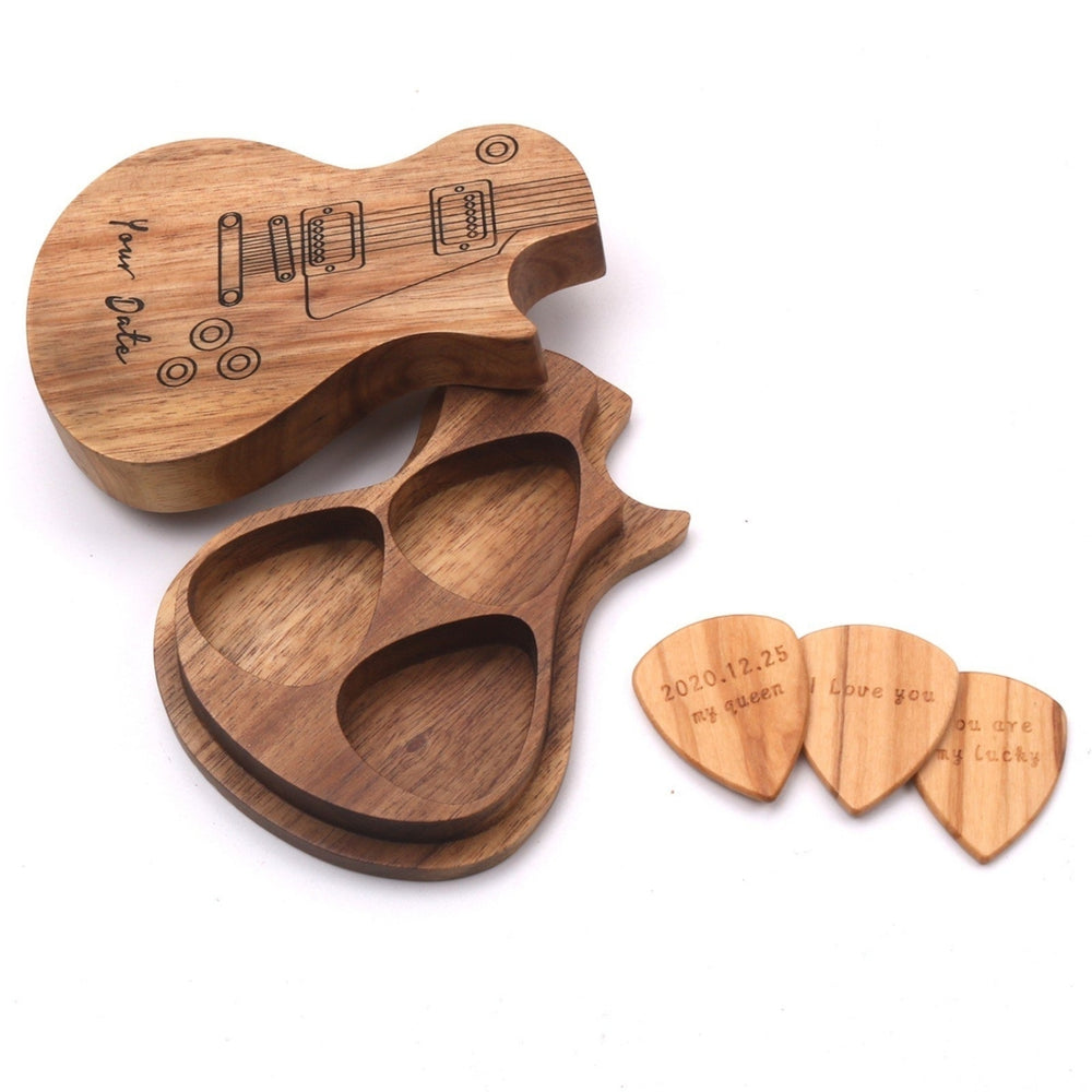 3 Pcs Wooden Guitar Picks with Box Wood Image 2