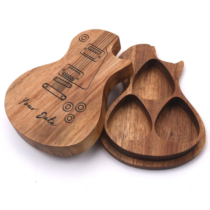 3 Pcs Wooden Guitar Picks with Box Wood Image 4