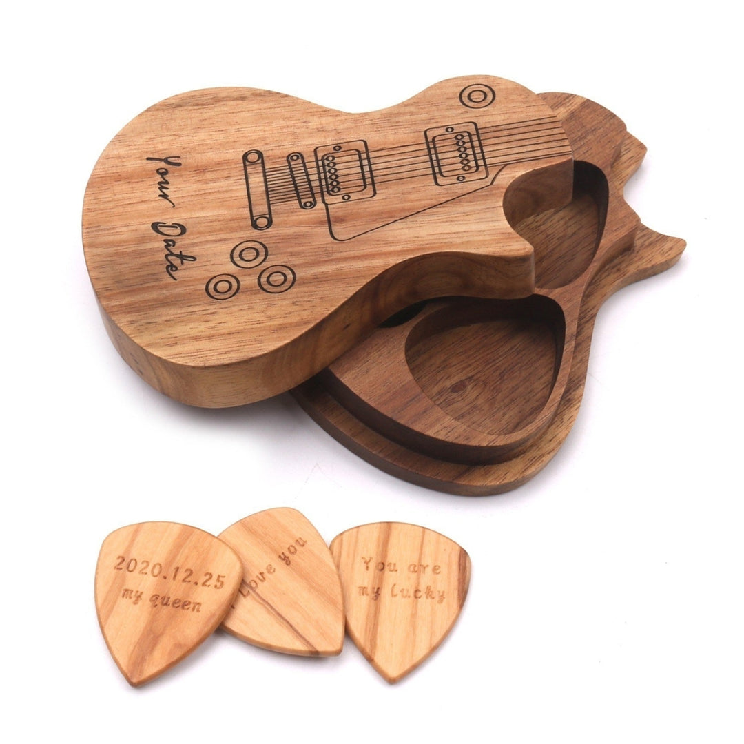 3 Pcs Wooden Guitar Picks with Box Wood Image 6